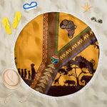 South Africa Flag Beach Blanket Tribal Africa Heritage - Wildlife Silhouettes in Earthy