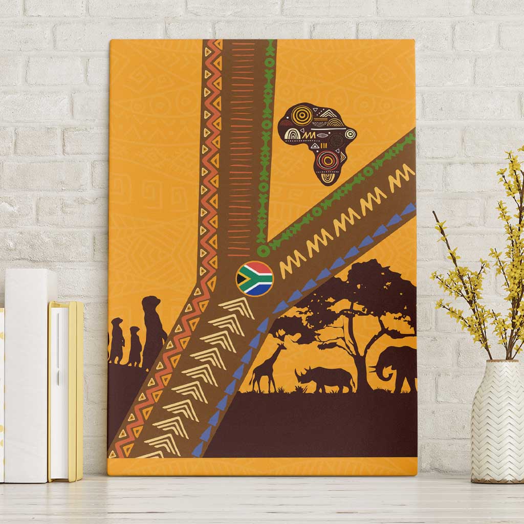 South Africa Flag Canvas Wall Art Tribal Africa Heritage - Wildlife Silhouettes in Earthy