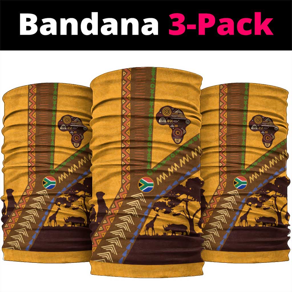 South Africa Flag Neck Gaiter Tribal Africa Heritage - Wildlife Silhouettes in Earthy TS04