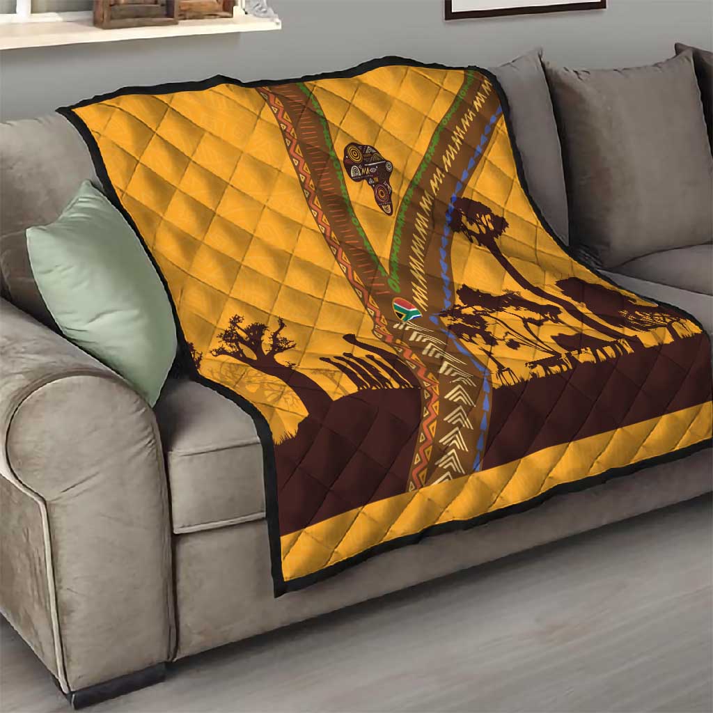 South Africa Flag Quilt Tribal Africa Heritage - Wildlife Silhouettes in Earthy