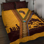 South Africa Flag Quilt Bed Set Tribal Africa Heritage - Wildlife Silhouettes in Earthy