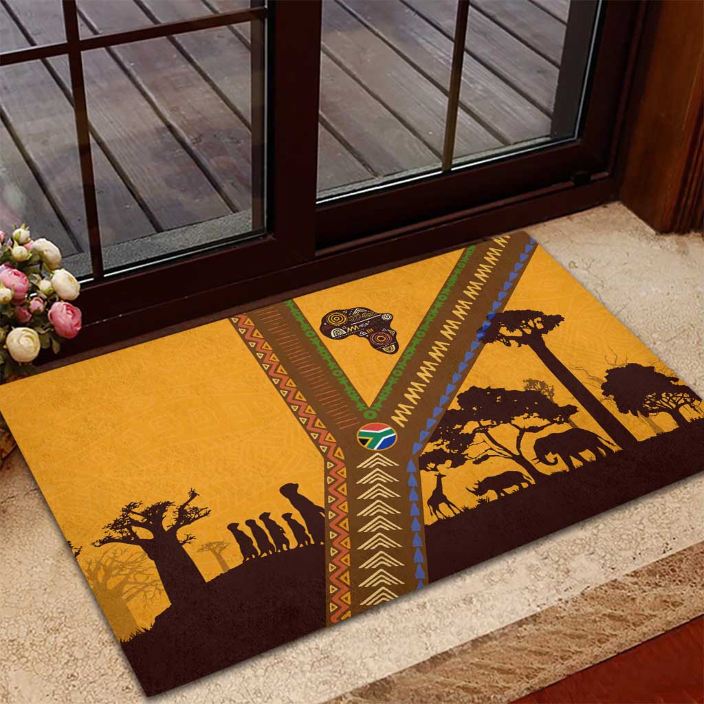 South Africa Flag Rubber Doormat Tribal Africa Heritage - Wildlife Silhouettes in Earthy