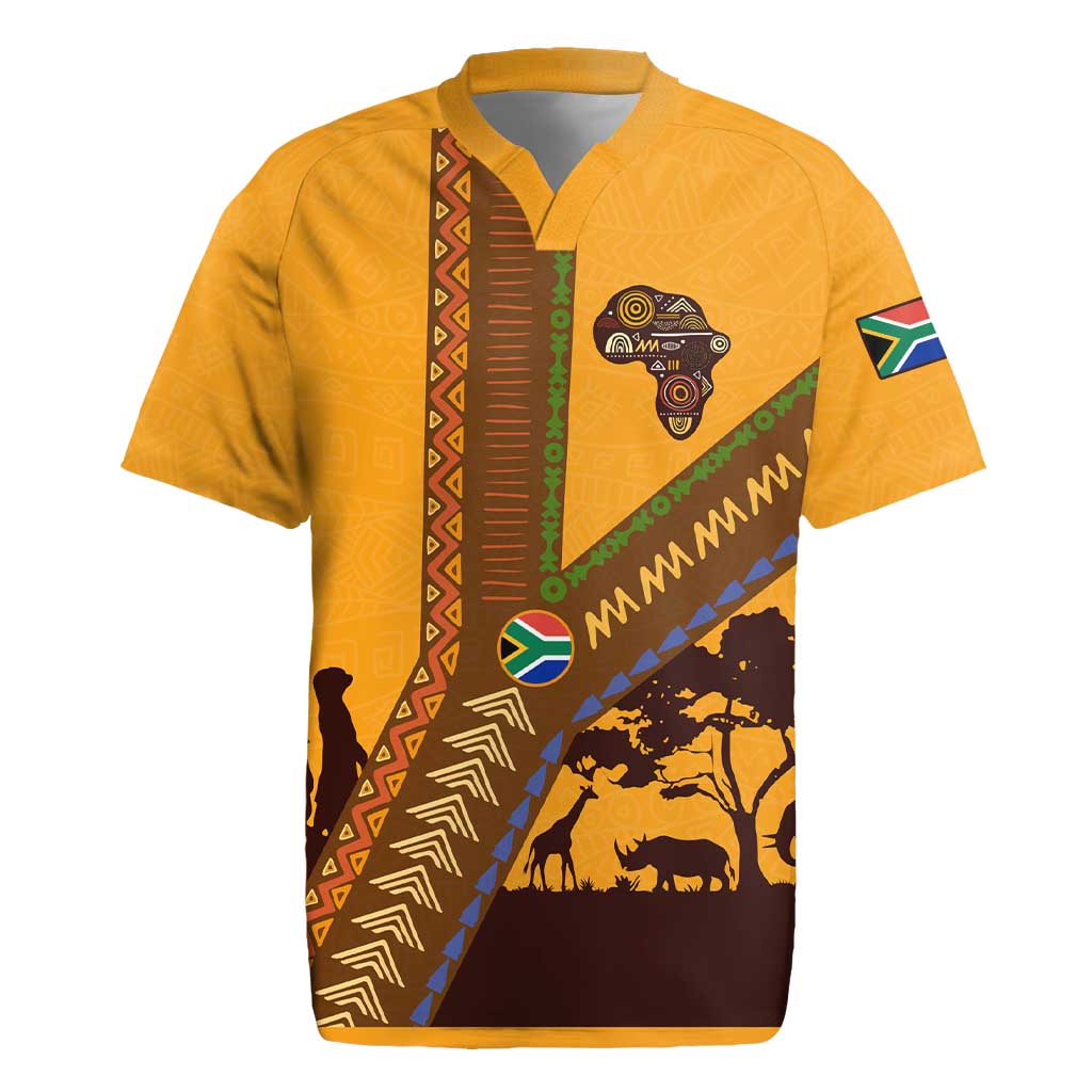 South Africa Flag Rugby Jersey Tribal Africa Heritage - Wildlife Silhouettes in Earthy