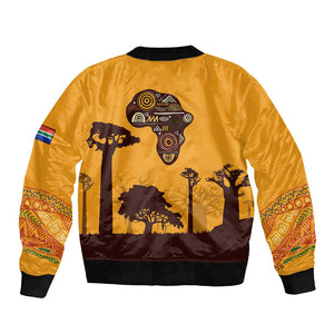 South Africa Flag Sleeve Zip Bomber Jacket Tribal Africa Heritage - Wildlife Silhouettes in Earthy
