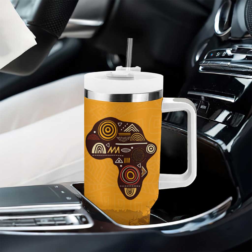 South Africa Flag Tumbler With Handle Tribal Africa Heritage - Wildlife Silhouettes in Earthy
