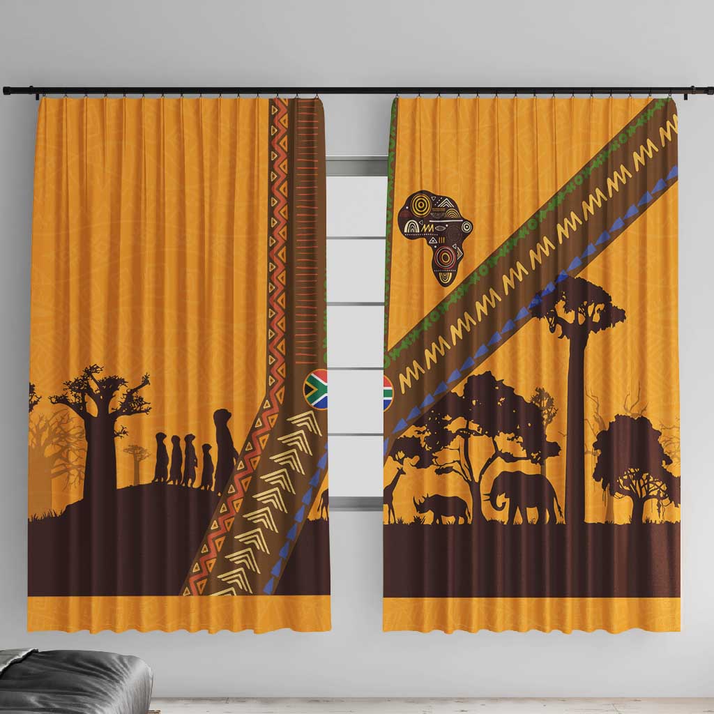 South Africa Flag Window Curtain Tribal Africa Heritage - Wildlife Silhouettes in Earthy