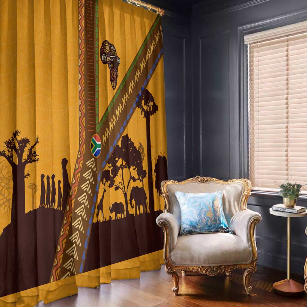 South Africa Flag Window Curtain Tribal Africa Heritage - Wildlife Silhouettes in Earthy