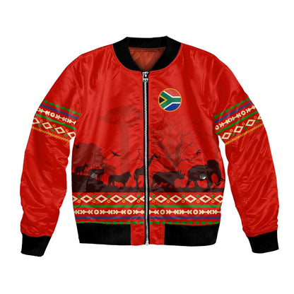 Wildlife South Africa Bomber Jacket Tribal Pattern National Flag Safari Silhouettes