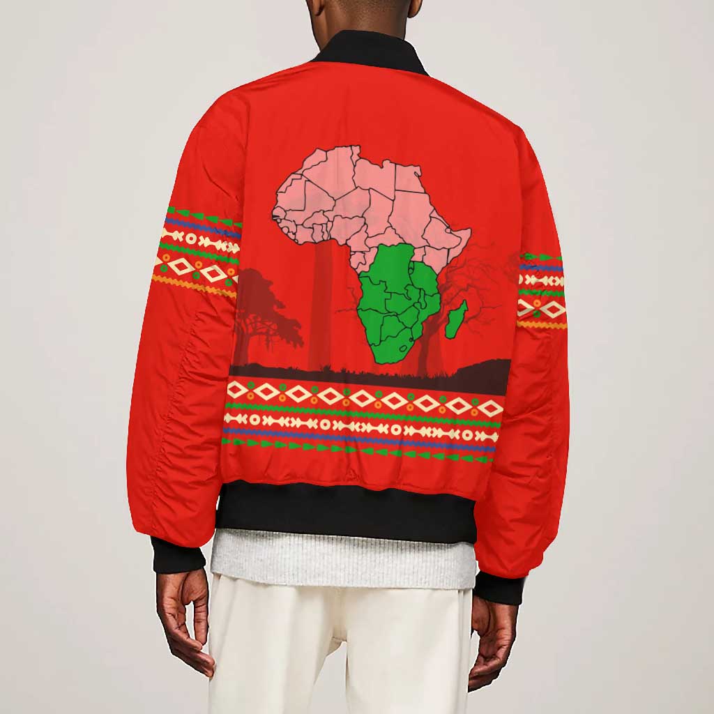 Wildlife South Africa Bomber Jacket Tribal Pattern National Flag Safari Silhouettes