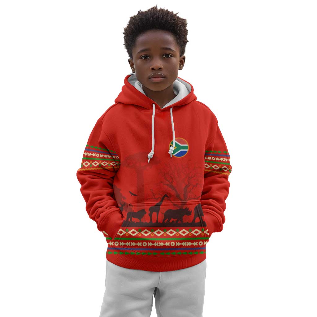 Wildlife South Africa Kid Hoodie Tribal Pattern National Flag Safari Silhouettes