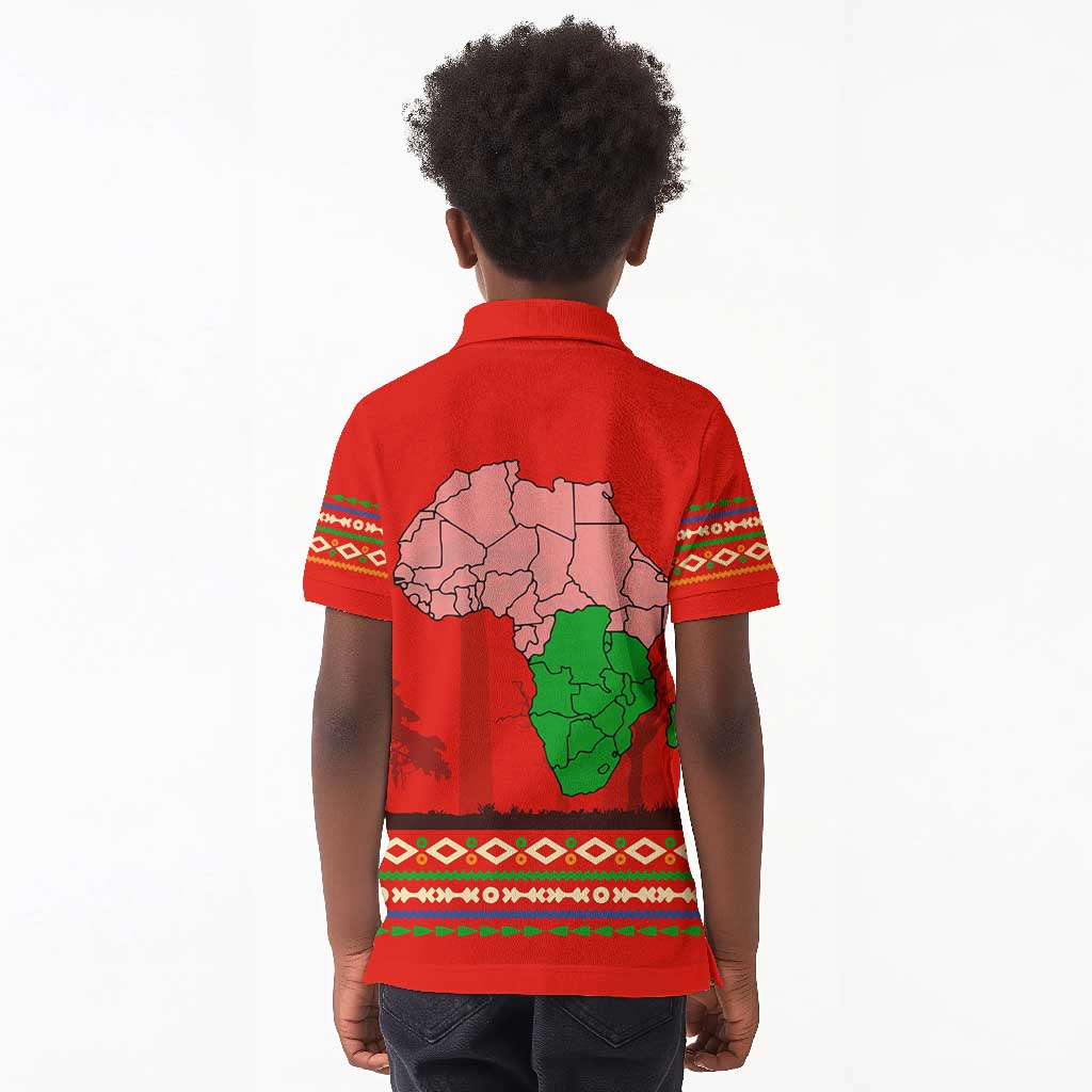 Wildlife South Africa Kid Polo Shirt Tribal Pattern National Flag Safari Silhouettes