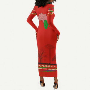 Wildlife South Africa Long Sleeve Bodycon Dress Tribal Pattern National Flag Safari Silhouettes TS04