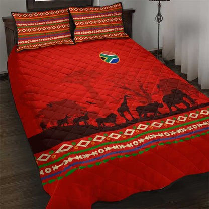 Wildlife South Africa Quilt Bed Set Tribal Pattern National Flag Safari Silhouettes