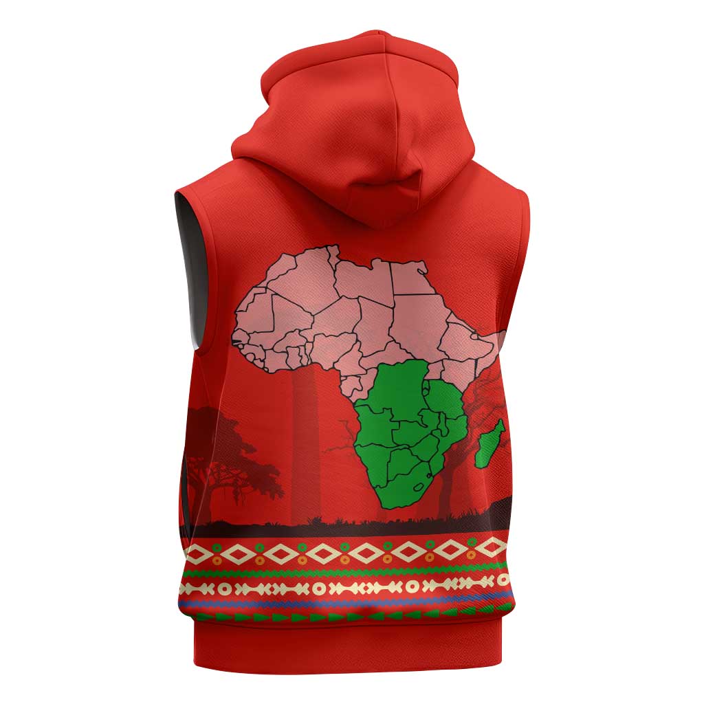 Wildlife South Africa Sleeveless Zip Hoodie Tribal Pattern National Flag Safari Silhouettes - African Pride