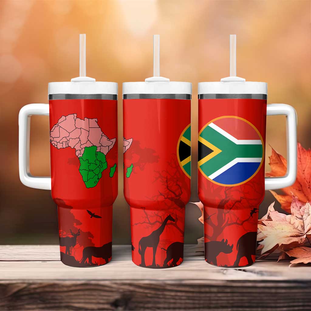 Wildlife South Africa Tumbler With Handle Tribal Pattern National Flag Safari Silhouettes