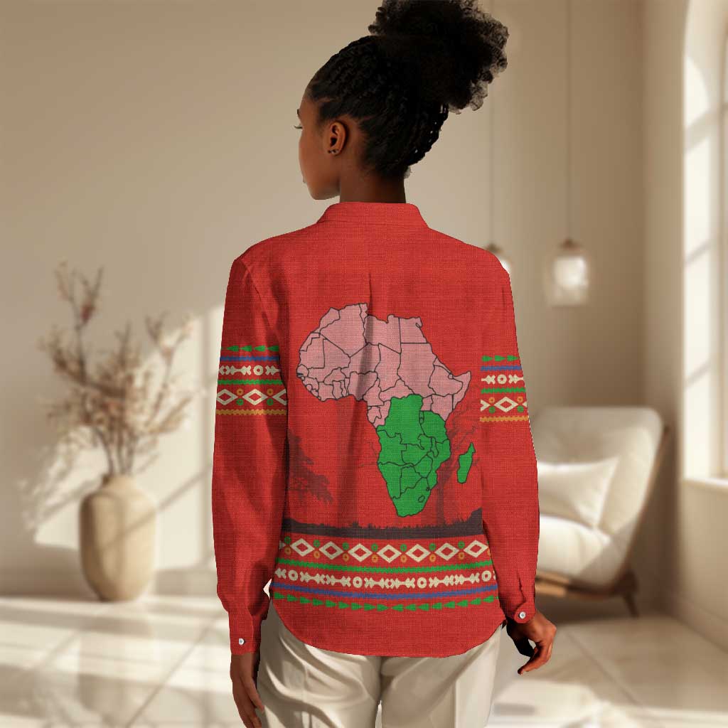 Wildlife South Africa Women Casual Shirt Tribal Pattern National Flag Safari Silhouettes