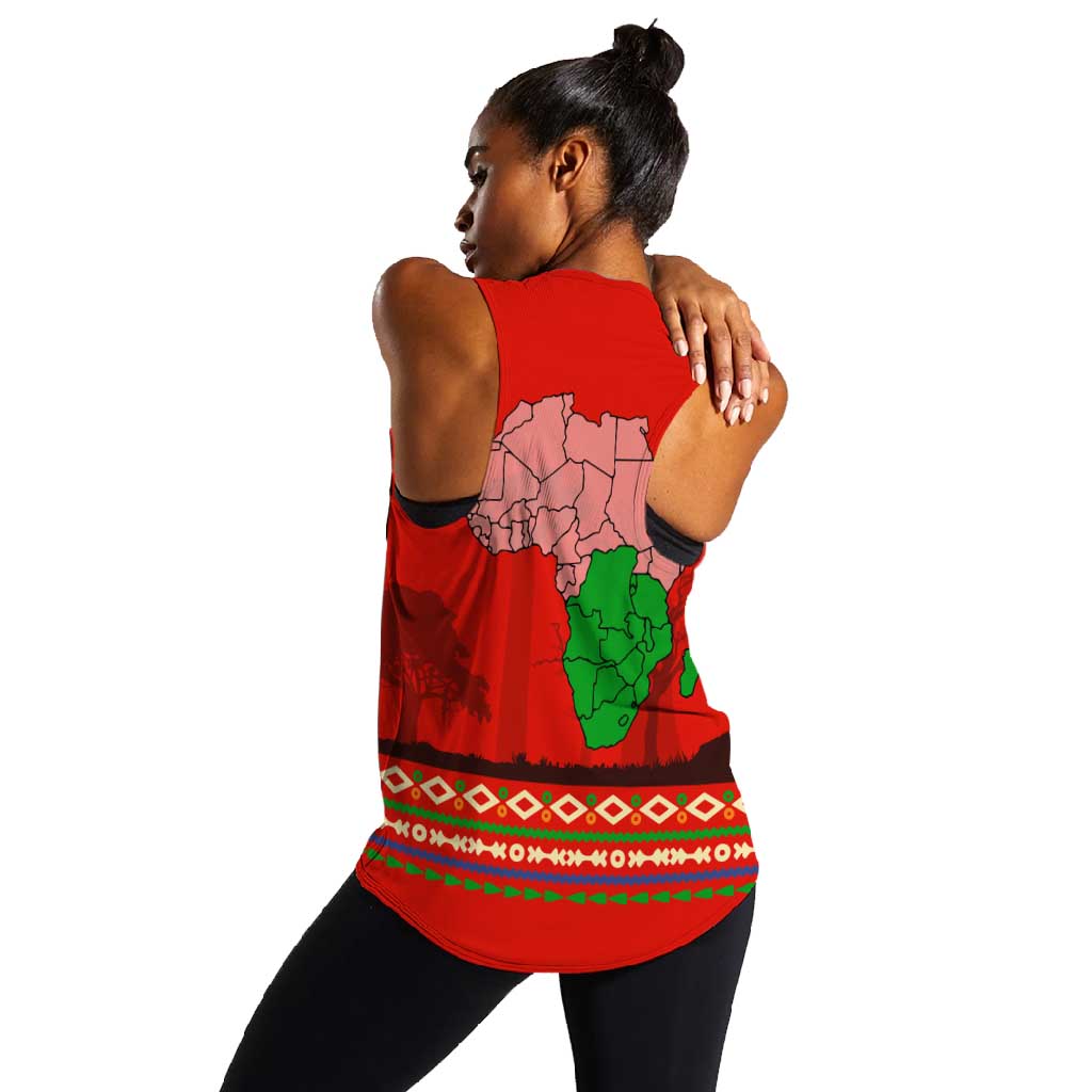 Wildlife South Africa Women Racerback Tank Tribal Pattern National Flag Safari Silhouettes