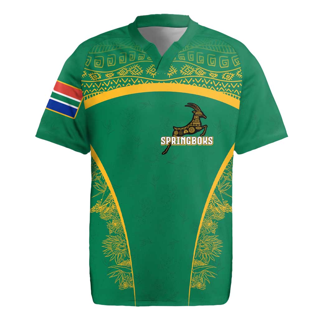 South Africa Springboks Rugby Jersey with Tribal Antelope Design and Floral Accents