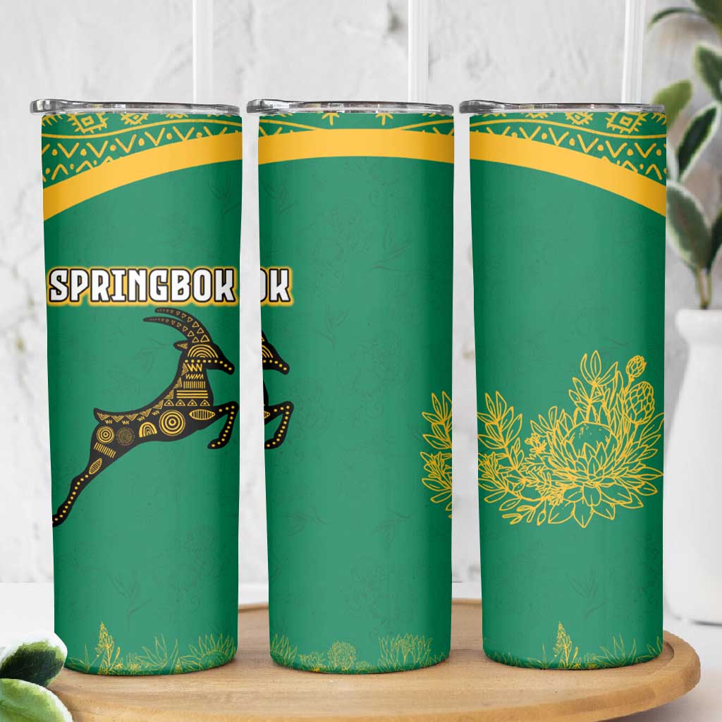 South Africa Springboks Skinny Tumbler with Tribal Antelope Design and Floral Accents