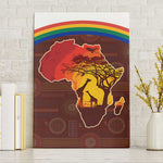 African Sunset Canvas Wall Art Tribal Pattern Continent Silhouette - Rainbow Arc Safari Scene