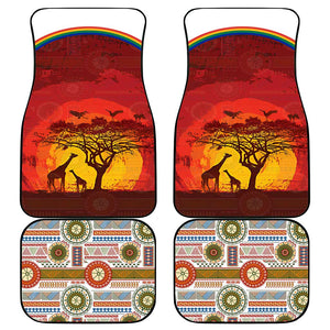 African Sunset Car Mats Tribal Pattern Continent Silhouette - Rainbow Arc Safari Scene