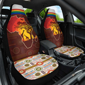 African Sunset Car Seat Cover Tribal Pattern Continent Silhouette - Rainbow Arc Safari Scene