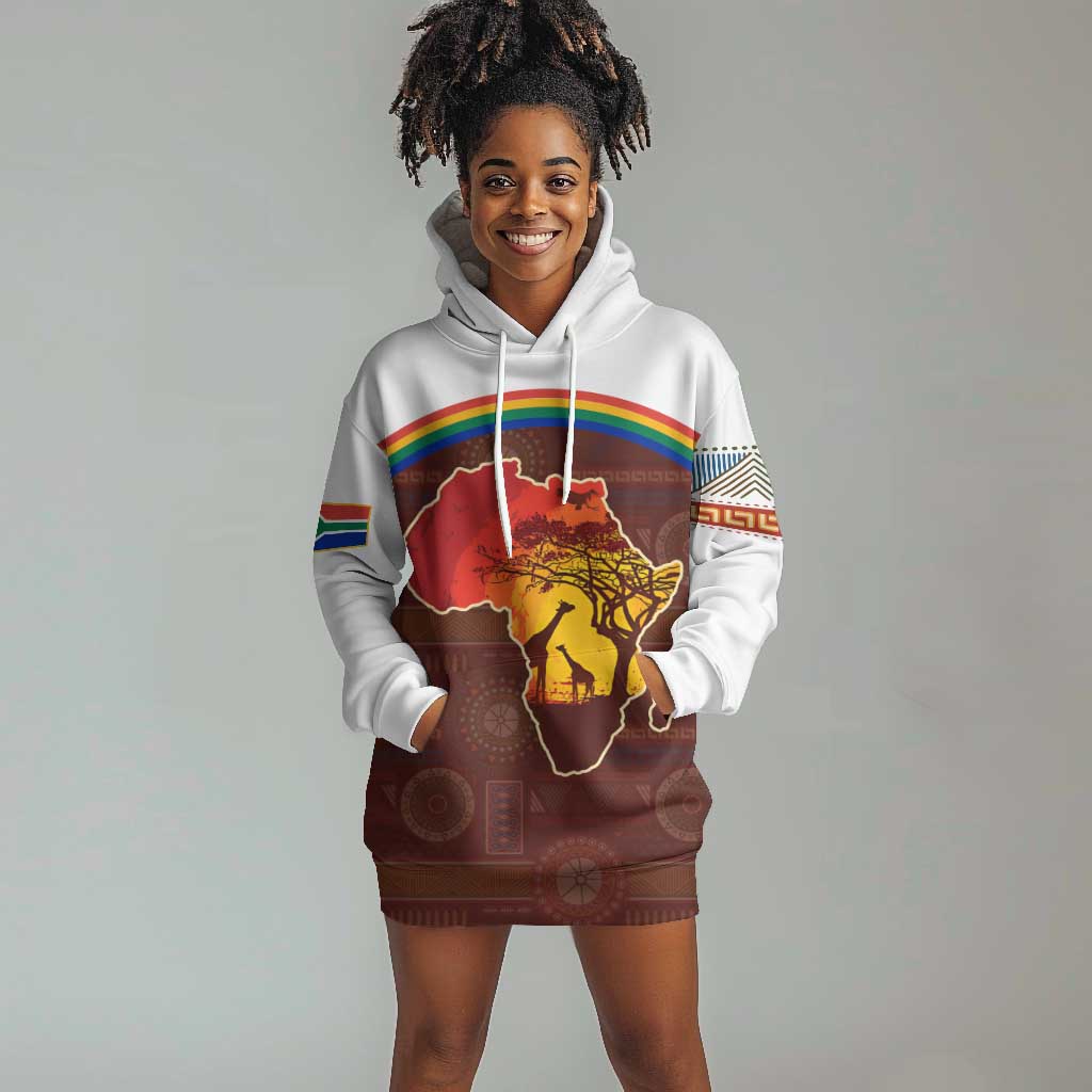 African Sunset Hoodie Dress Tribal Pattern Continent Silhouette - Rainbow Arc Safari Scene