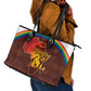 African Sunset Leather Tote Bag Tribal Pattern Continent Silhouette - Rainbow Arc Safari Scene
