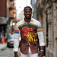 African Sunset Long Sleeve Button Shirt Tribal Pattern Continent Silhouette - Rainbow Arc Safari Scene