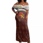 African Sunset Off Shoulder Maxi Dress Tribal Pattern Continent Silhouette - Rainbow Arc Safari Scene