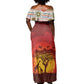 African Sunset Off Shoulder Maxi Dress Tribal Pattern Continent Silhouette - Rainbow Arc Safari Scene