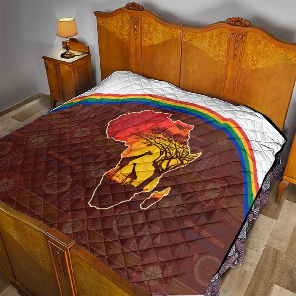 African Sunset Quilt Tribal Pattern Continent Silhouette - Rainbow Arc Safari Scene