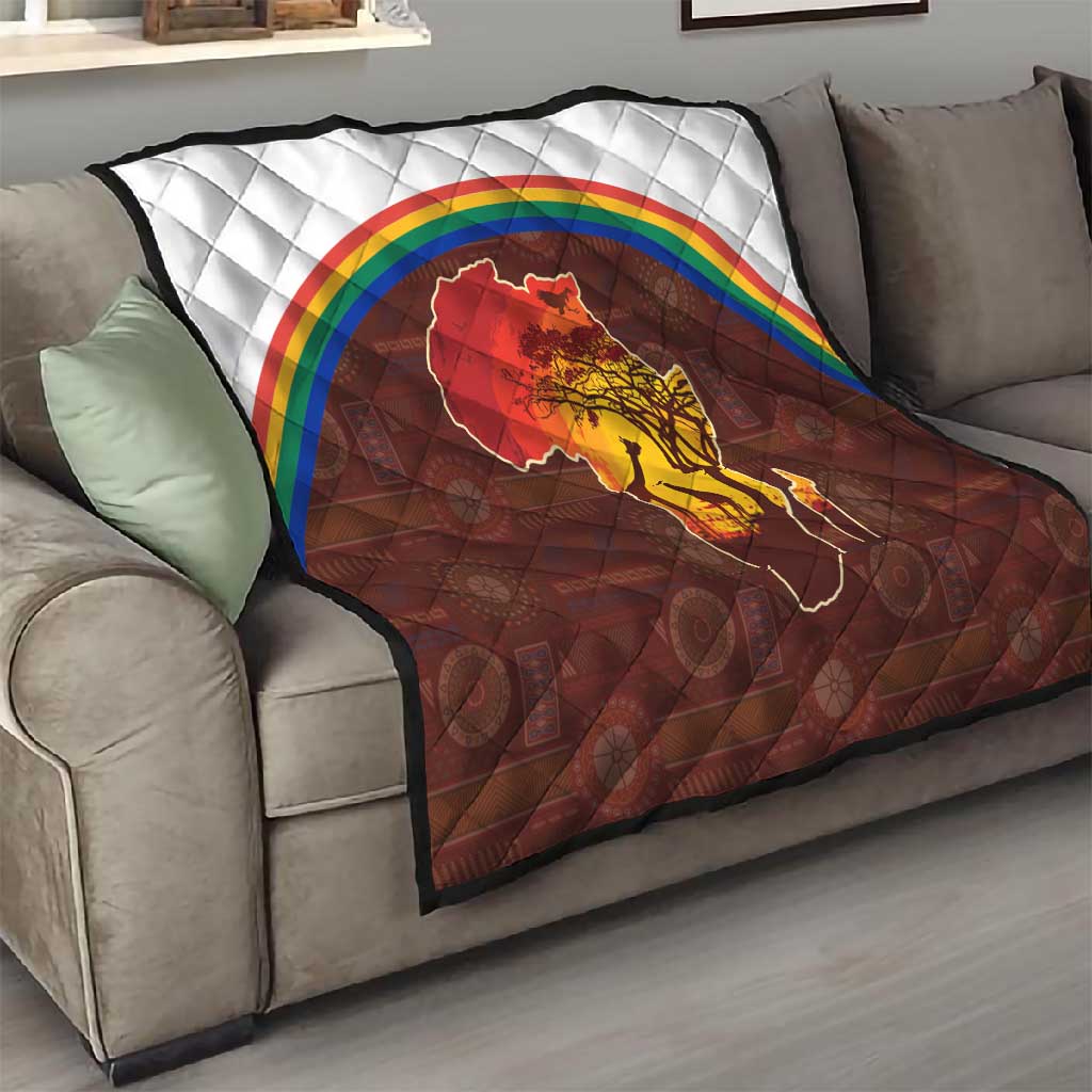 African Sunset Quilt Tribal Pattern Continent Silhouette - Rainbow Arc Safari Scene