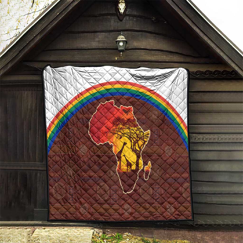 African Sunset Quilt Tribal Pattern Continent Silhouette - Rainbow Arc Safari Scene