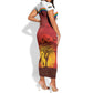 African Sunset Short Sleeve Bodycon Dress Tribal Pattern Continent Silhouette - Rainbow Arc Safari Scene TS04
