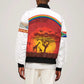 African Sunset Sleeve Zip Bomber Jacket Tribal Pattern Continent Silhouette - Rainbow Arc Safari Scene