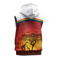 African Sunset Sleeveless Hoodie Tribal Pattern Continent Silhouette - Rainbow Arc Safari Scene - African Pride