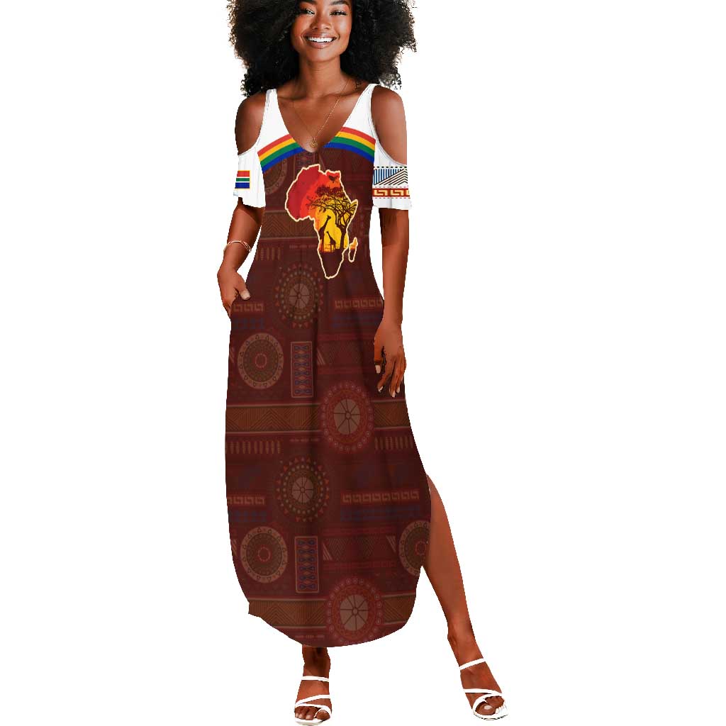 African Sunset Summer Maxi Dress Tribal Pattern Continent Silhouette - Rainbow Arc Safari Scene
