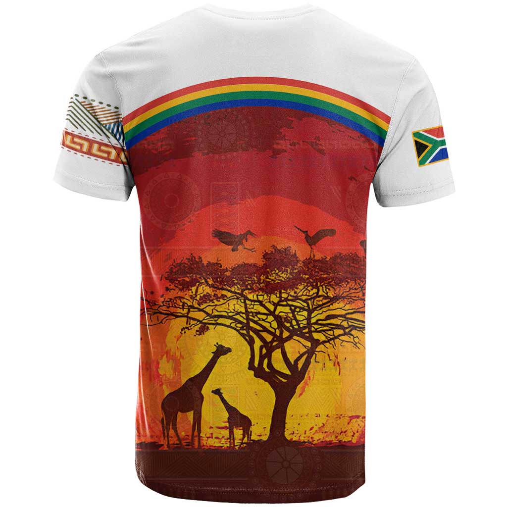 African Sunset T shirt Tribal Pattern Continent Silhouette - Rainbow Arc Safari Scene