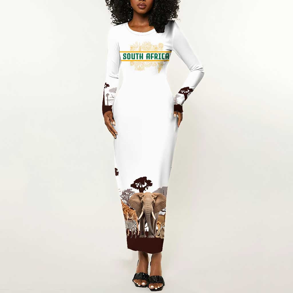 South Africa Wildlife Pride Long Sleeve Bodycon Dress Big Five Animals TS04
