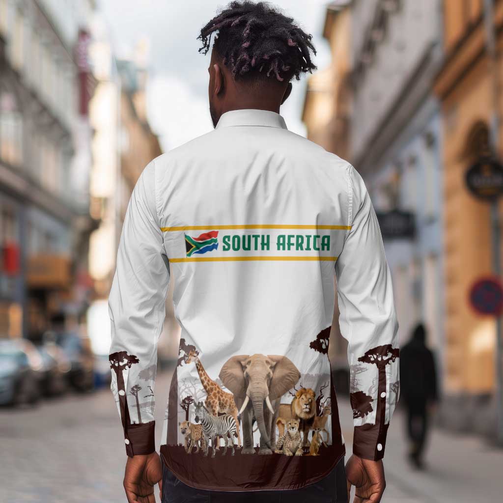 South Africa Wildlife Pride Long Sleeve Button Shirt Big Five Animals