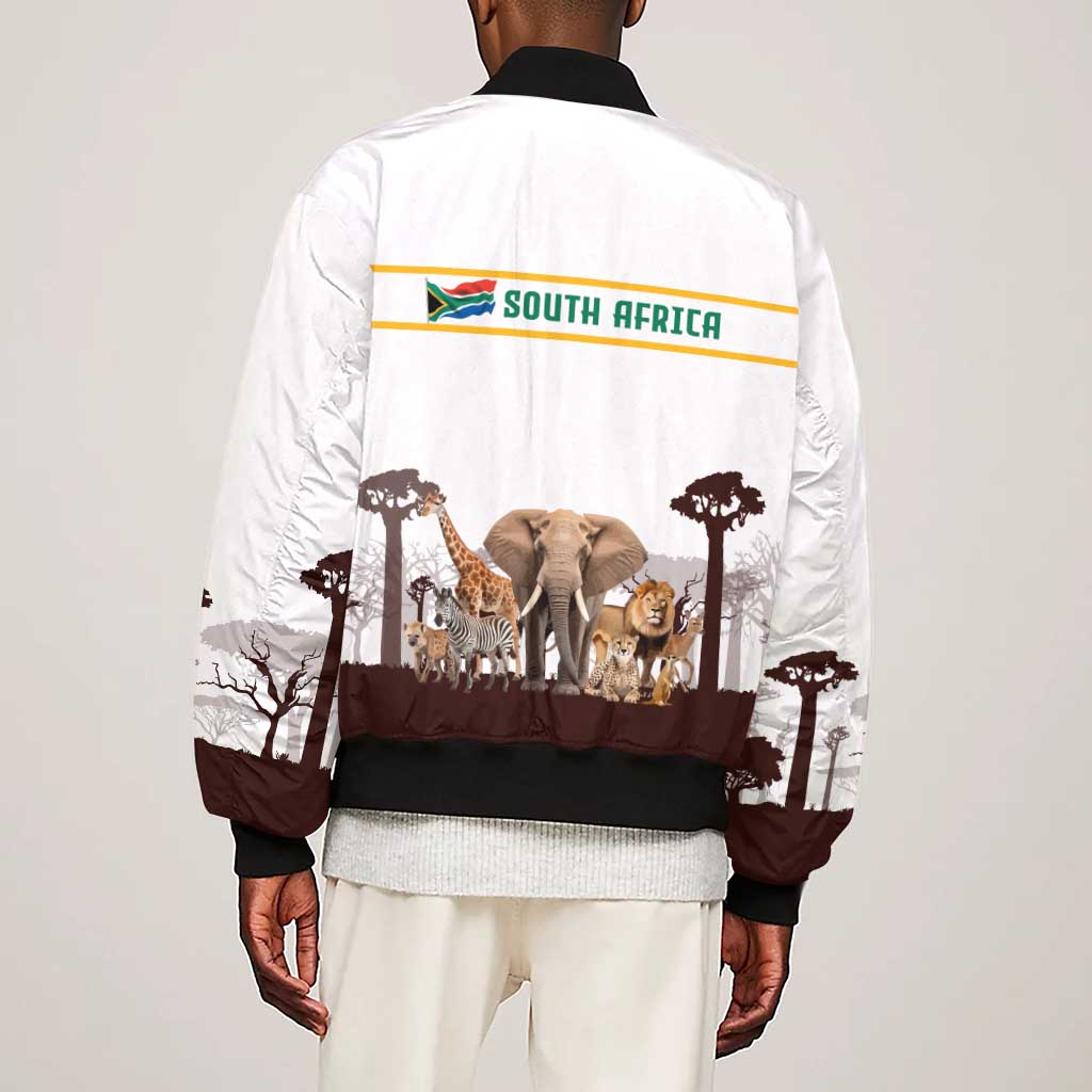 South Africa Wildlife Pride Sleeve Zip Bomber Jacket Big Five Animals