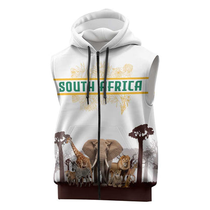 South Africa Wildlife Pride Sleeveless Zip Hoodie Big Five Animals - African Pride