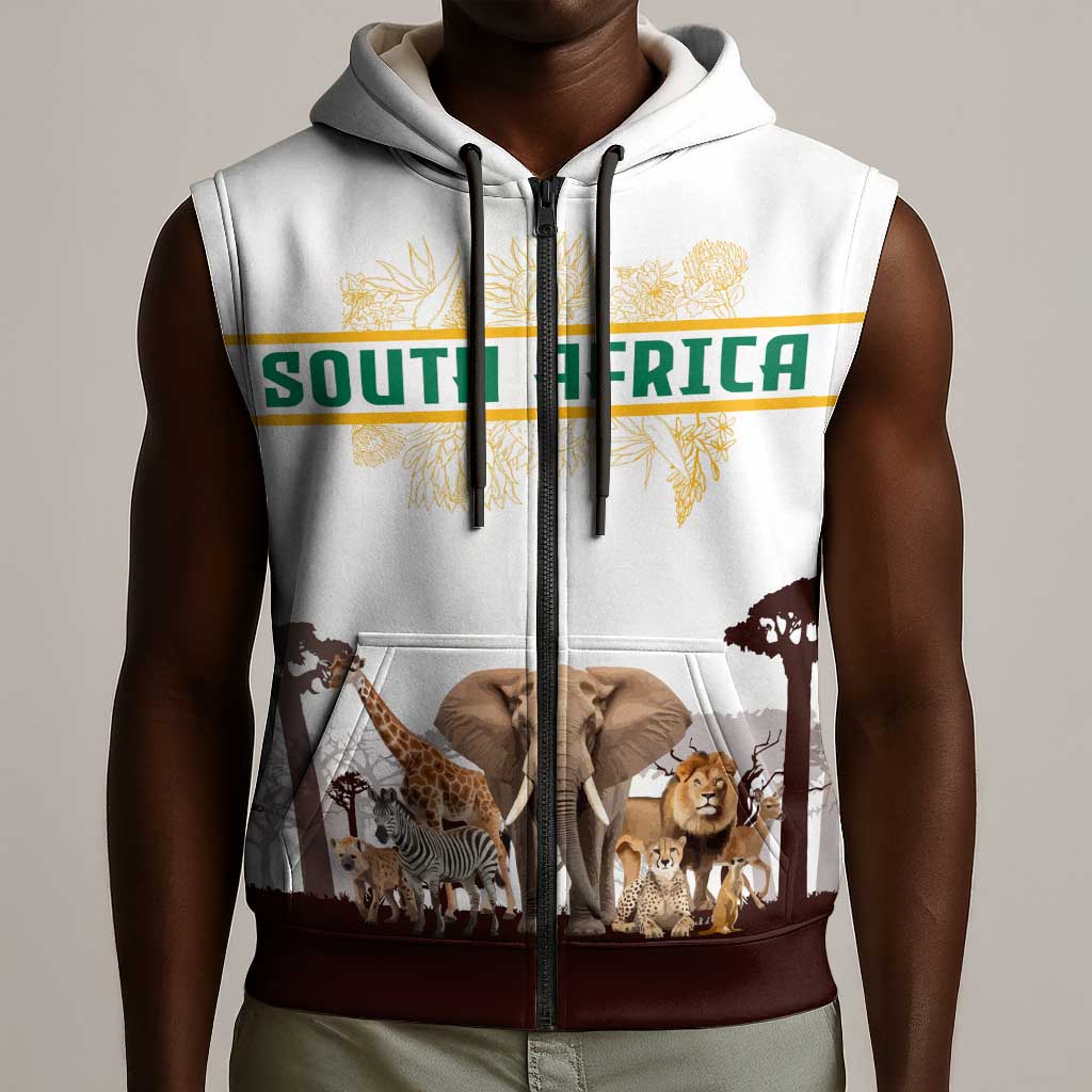 South Africa Wildlife Pride Sleeveless Zip Hoodie Big Five Animals - African Pride
