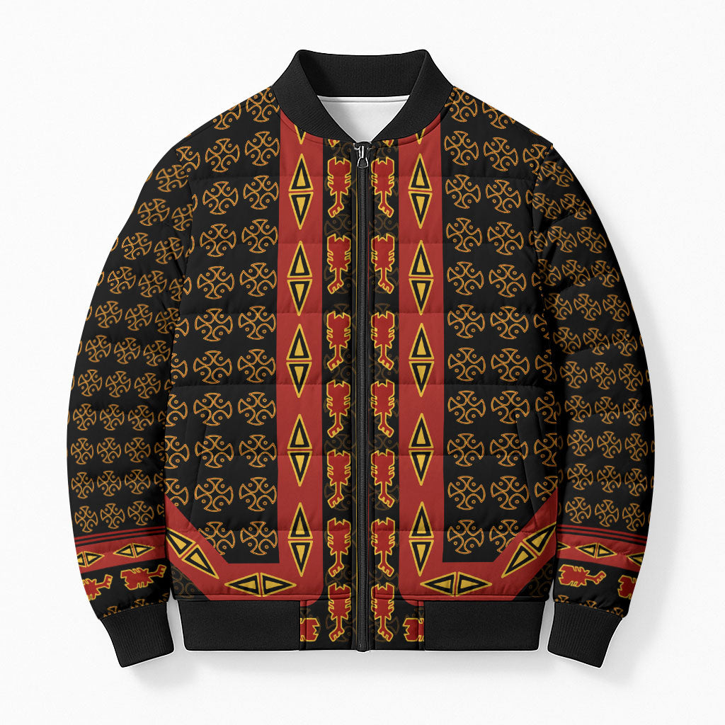 Cameroon Toghu Heritage Bomber Puffer Jacket Traditional Bamenda Pattern In African