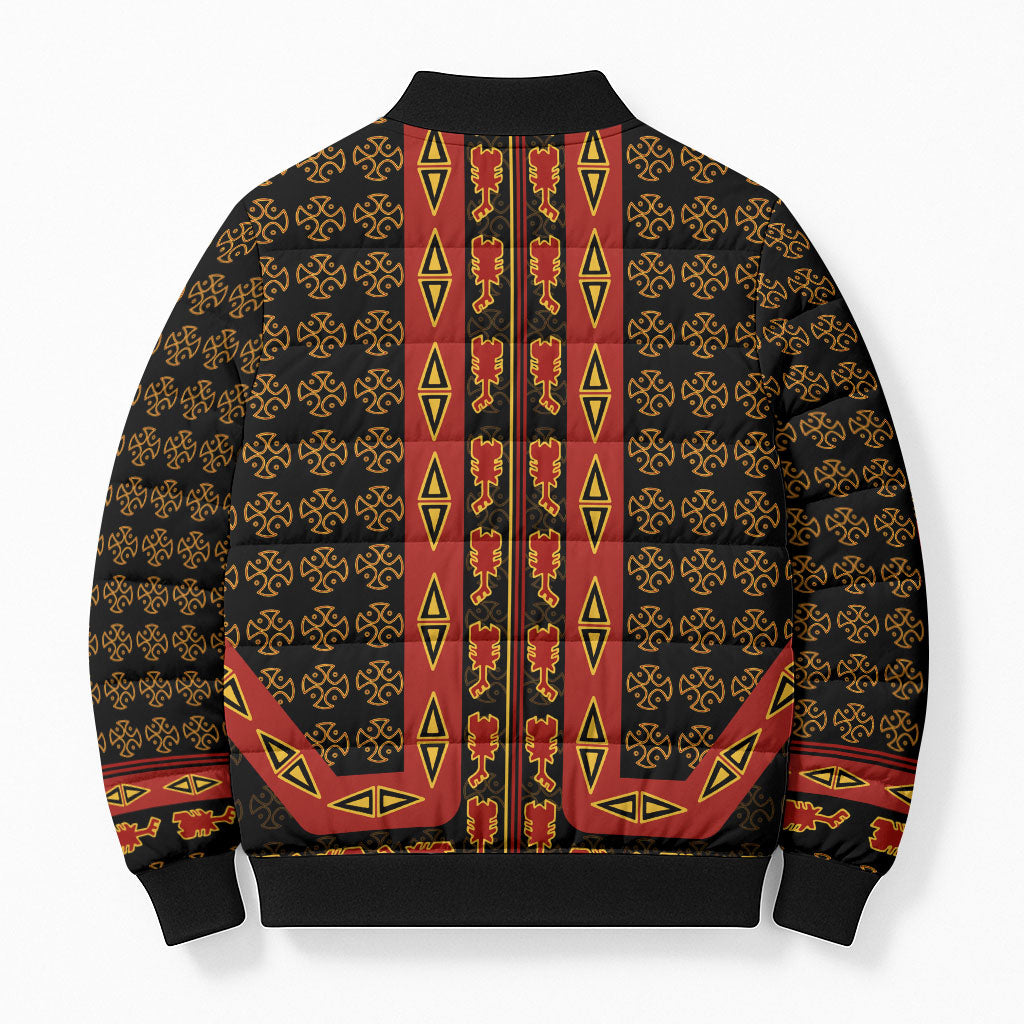 Cameroon Toghu Heritage Bomber Puffer Jacket Traditional Bamenda Pattern In African