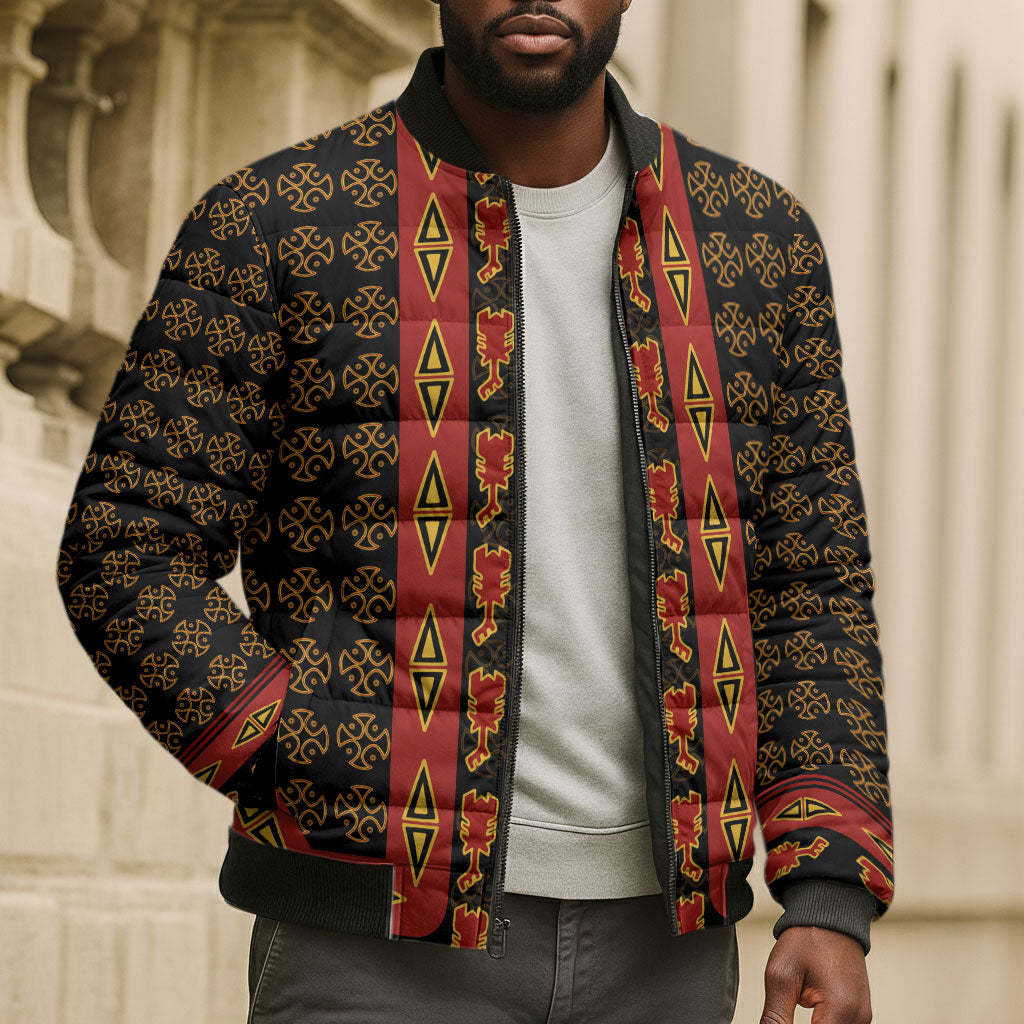 Cameroon Toghu Heritage Bomber Puffer Jacket Traditional Bamenda Pattern In African