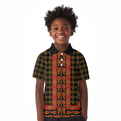 Cameroon Toghu Heritage Kid Polo Shirt Traditional Bamenda Pattern In African
