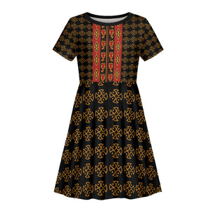 Cameroon Toghu Heritage Kid Short Sleeve Dress Traditional Bamenda Pattern In African