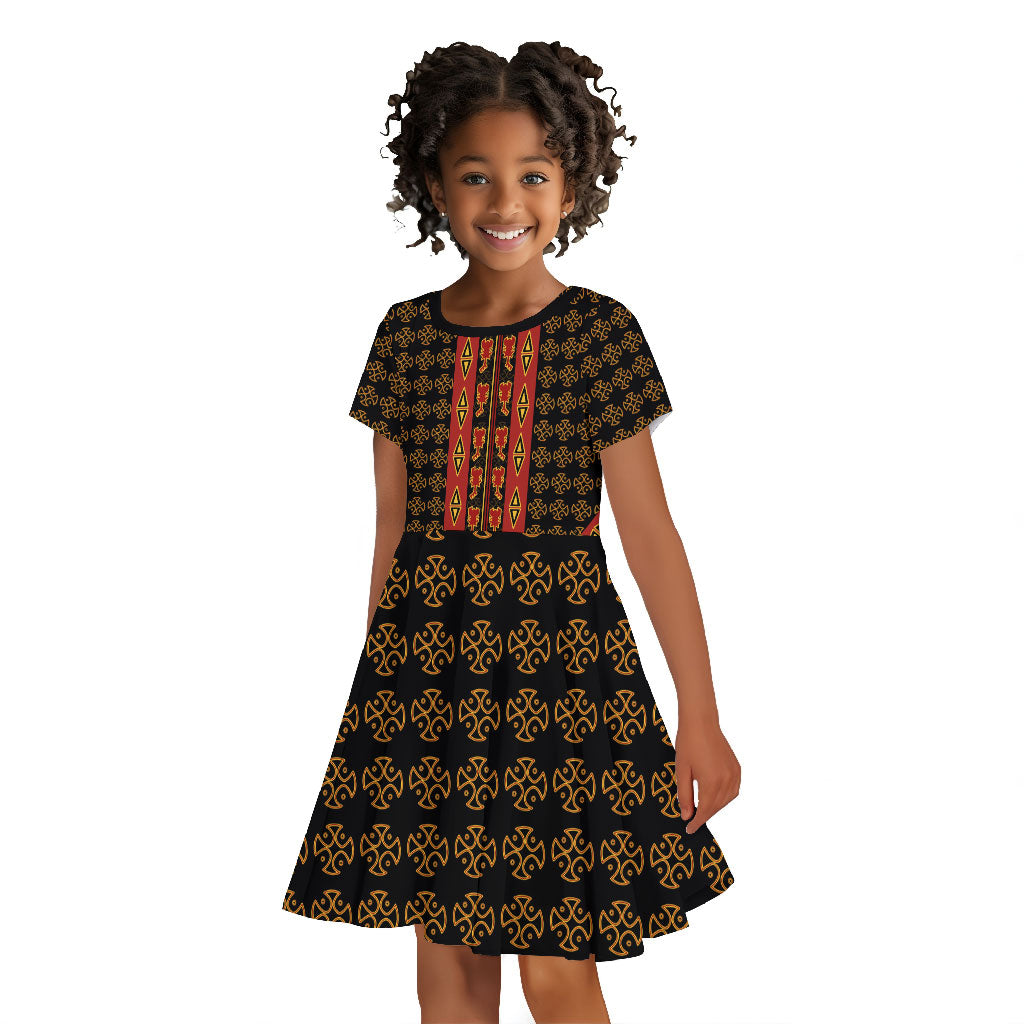 Cameroon Toghu Heritage Kid Short Sleeve Dress Traditional Bamenda Pattern In African